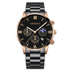 Business Men's Alloy Case Stainless Steel Band Round Dial Quartz Watch With Three Eye Calendar And Roman Scale