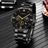 Business Men's Alloy Case Stainless Steel Band Round Dial Quartz Watch With Three Eye Calendar And Roman Scale