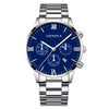 Business Men's Alloy Case Stainless Steel Band Round Dial Quartz Watch With Three Eye Calendar And Roman Scale