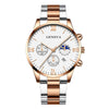 Business Men's Alloy Case Stainless Steel Band Round Dial Quartz Watch With Three Eye Calendar And Roman Scale