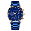 Business Men's Alloy Case Stainless Steel Band Round Dial Quartz Watch With Three Eye Calendar And Roman Scale