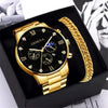 Business Men's Alloy Case Stainless Steel Band Round Dial Quartz Watch With Threeeye Calendar And Roman Scale