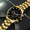 Business Men's Alloy Case Stainless Steel Band Round Dial Quartz Watch With Threeeye Calendar And Roman Scale