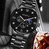 Business Men's Alloy Case Stainless Steel Band Round Dial Watch Jewelry Set