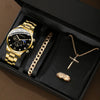 Business Men's Alloy Case Stainless Steel Band Round Dial Watch Jewelry Set