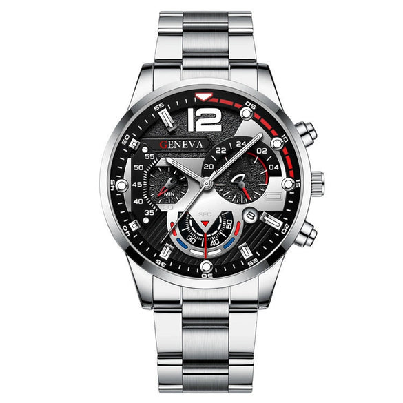 Business Men's Alloy Case Stainless Steel Band Round Dial Watch