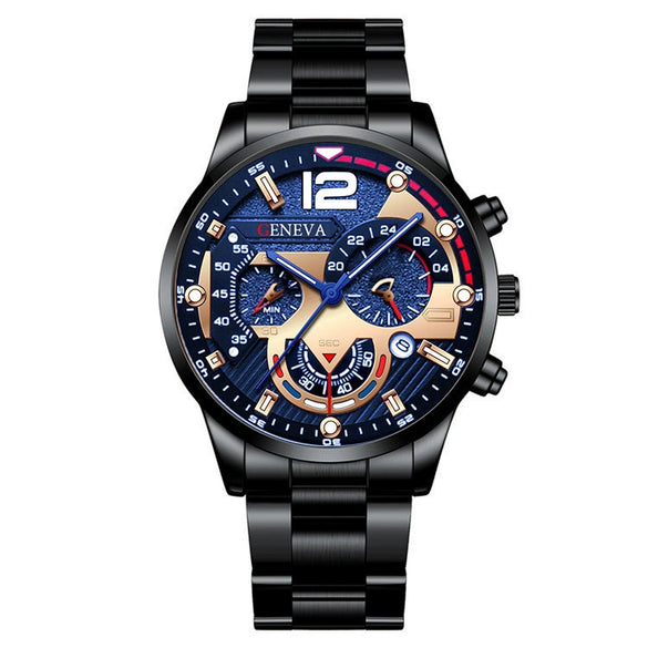Business Men's Alloy Case Stainless Steel Band Round Dial Watch