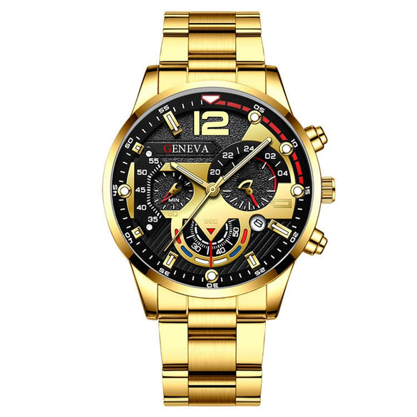 Business Men's Alloy Case Stainless Steel Band Round Dial Watch