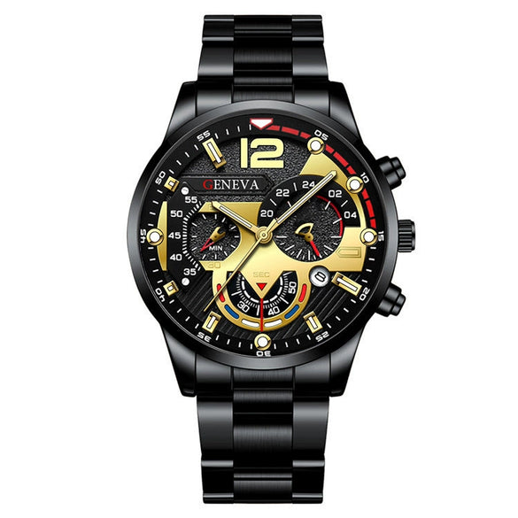 Business Men's Alloy Case Stainless Steel Band Round Dial Watch
