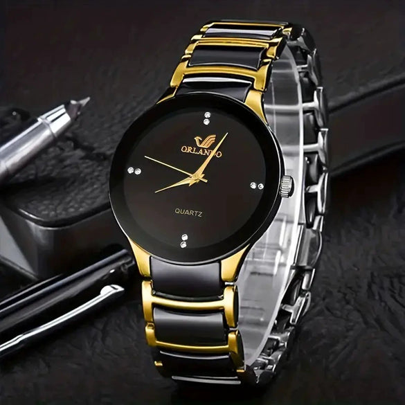 Business Men's Casual Fashion Versatile Quartz Watch Set With Alloy Band And Round Dial