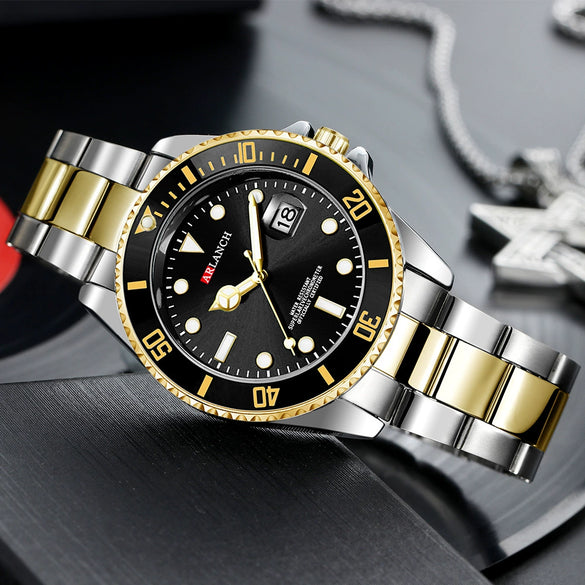 Business Men's Metal And Stainless Steel Round Quartz Watch