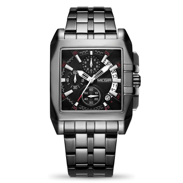 Business Men's Multifunctional Chronograph Quartz Watch Alloy Case Stainless Steel Belt Rectangle Dial