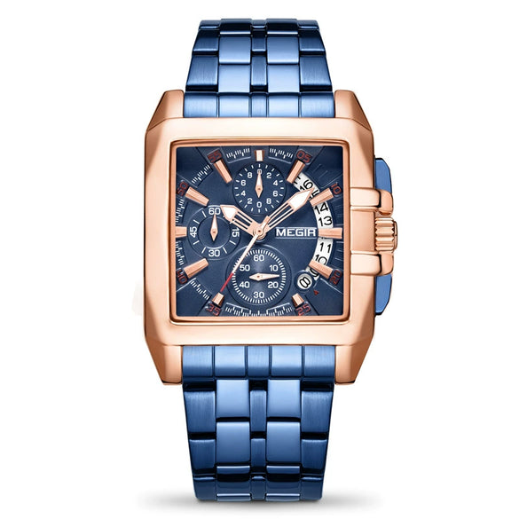 Business Men's Multifunctional Chronograph Quartz Watch Alloy Case Stainless Steel Belt Rectangle Dial