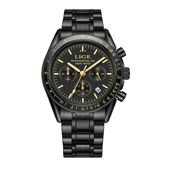 Business Men's Multifunctional Waterproof Calendar Luminous Quartz Watch Zinc Alloy Case Stainless Steel Strap Round Dial