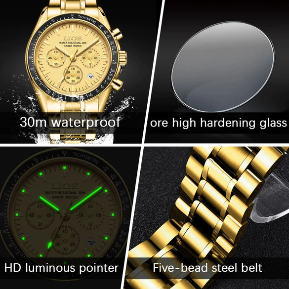 Business Men's Multifunctional Waterproof Calendar Luminous Quartz Watch Zinc Alloy Case Stainless Steel Strap Round Dial
