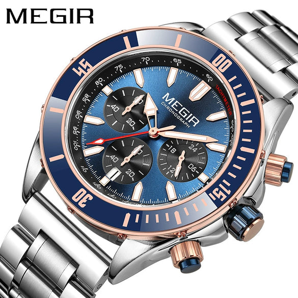 Business Men's Sports Luminous Watch Alloy Case Stainless Steel Strap Round Dial