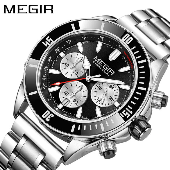 Business Men's Sports Luminous Watch Alloy Case Stainless Steel Strap Round Dial