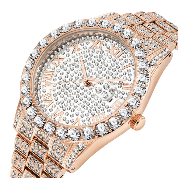 Business Simple Glittering Quartz Watch With Steel Band And Round Dial Made Of Alloy And Stainless Steel