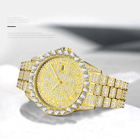 Business Simple Glittering Quartz Watch With Steel Band And Round Dial Made Of Alloy And Stainless Steel