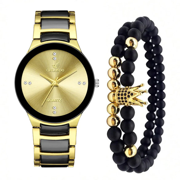 Business Simple Style Crown Double Side Snaps Quartz Men'S Watches