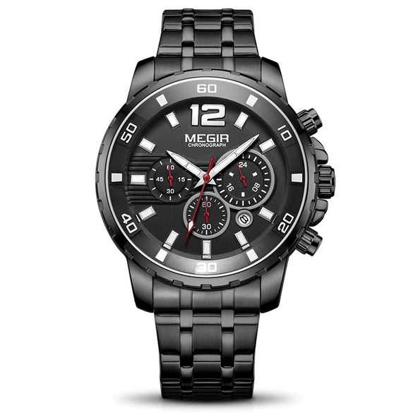 Business Sports Multifunctional Men's Watch Alloy Case Stainless Steel Strap Mineral Reinforced Glass Mirror Round Dial Waterproof Quartz Watch
