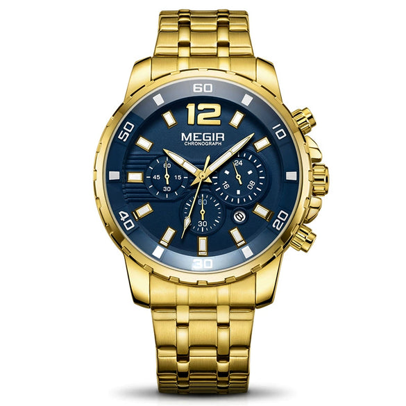 Business Sports Multifunctional Men's Watch Alloy Case Stainless Steel Strap Mineral Reinforced Glass Mirror Round Dial Waterproof Quartz Watch
