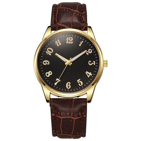 Business Style Alloy And Imitation Leather Quartz Watch With Round Dial And Stainless Steel Buckle