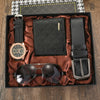 Business Style Alloy Case Stainless Steel Clasp Imitation Leather Strap Round Dial Male Gift Set With Belt Purse Tie Perfume Cufflinks Quartz Watch Pen