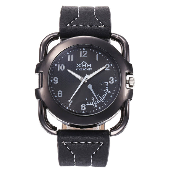 Business Style Alloy Case Stainless Steel Clasp Imitation Leather Strap Round Dial Male Gift Set With Belt Purse Tie Perfume Cufflinks Quartz Watch Pen