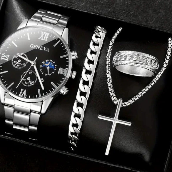 Business Style Men's Alloy Watch With Round Dial And Roman Scale