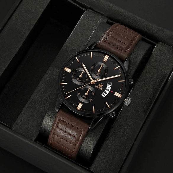 Business Style Men's Quartz Watch Alloy Case Imitation Leather Strap Round Dial