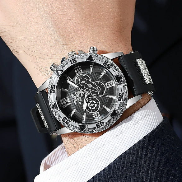 Business Style Men's Quartz Watch With Alloy Case Silicone Strap And Round Dial