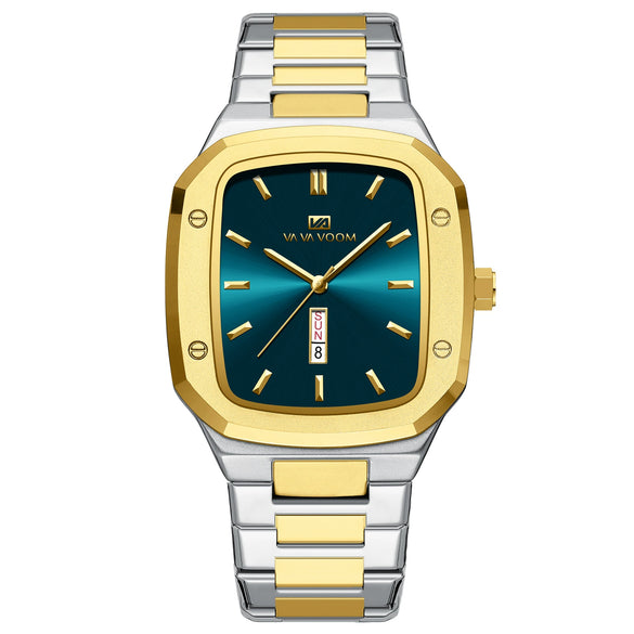 Business Style Rectangular Dial Stainless Steel Men's Watch With Double Calendar And Waterproof Feature