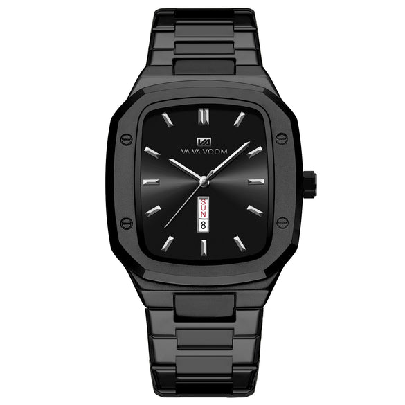 Business Style Rectangular Dial Stainless Steel Men's Watch With Double Calendar And Waterproof Feature