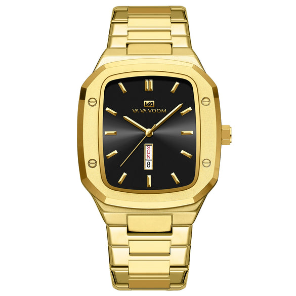 Business Style Rectangular Dial Stainless Steel Men's Watch With Double Calendar And Waterproof Feature