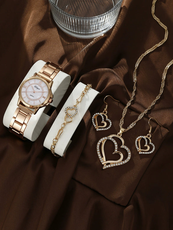 Business Style Round Dial Alloy Strap Quartz Watch For Female With Stainless Steel Clasp