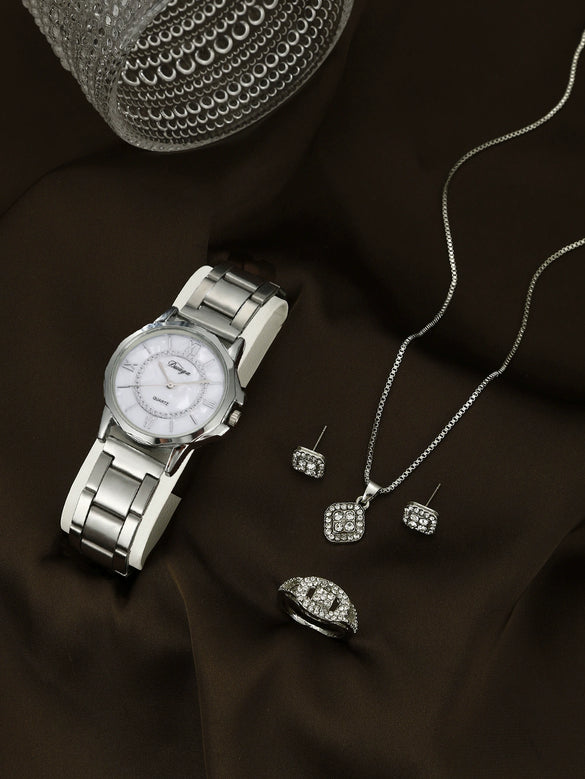 Business Style Round Dial Alloy Strap Quartz Watch For Female With Stainless Steel Clasp