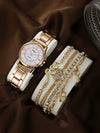Business Style Round Dial Alloy Strap Quartz Watch For Female With Stainless Steel Clasp