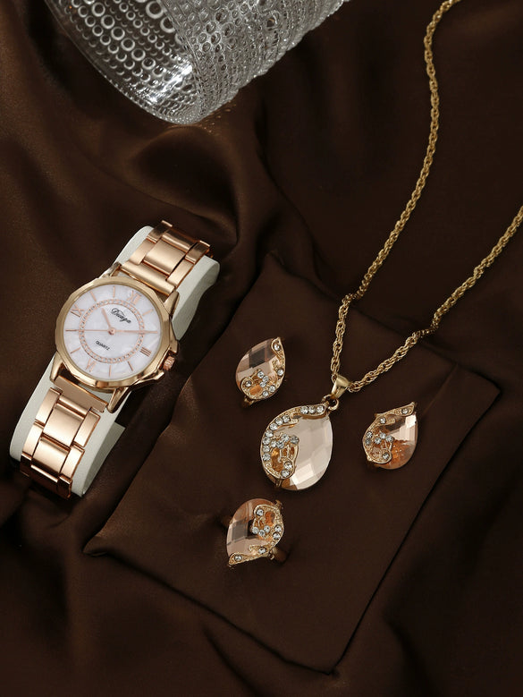 Business Style Round Dial Alloy Strap Quartz Watch For Female With Stainless Steel Clasp