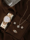 Business Style Round Dial Alloy Strap Quartz Watch For Female With Stainless Steel Clasp