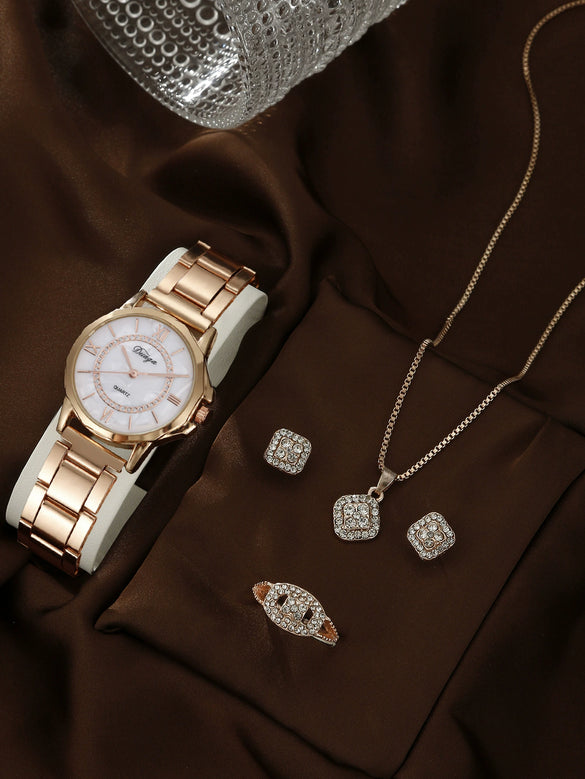Business Style Round Dial Alloy Strap Quartz Watch For Female With Stainless Steel Clasp