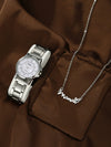 Business Style Round Dial Alloy Strap Quartz Watch For Female With Stainless Steel Clasp