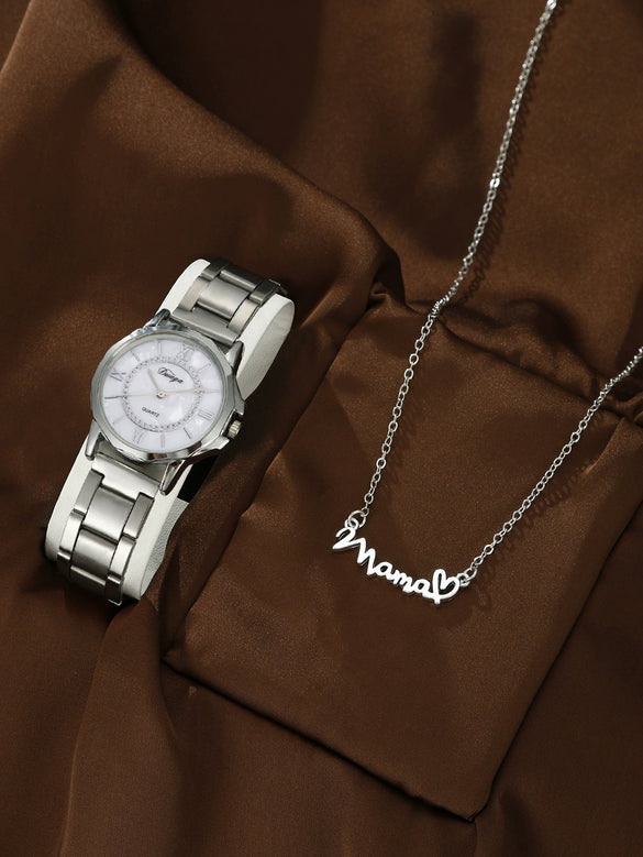 Business Style Round Dial Alloy Strap Quartz Watch For Female With Stainless Steel Clasp