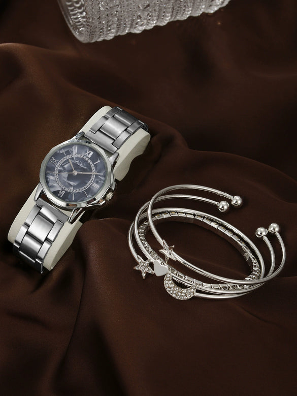Business Style Round Dial Alloy Strap Quartz Watch For Female With Stainless Steel Clasp