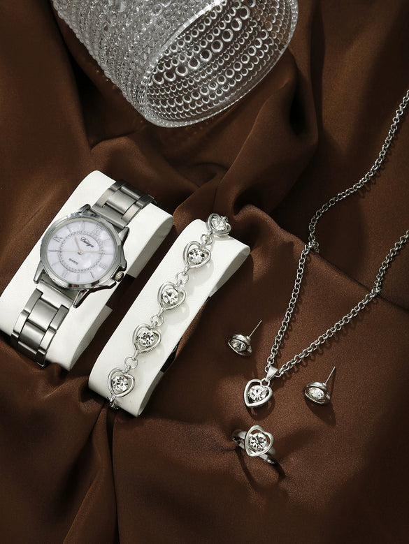 Business Style Round Dial Alloy Strap Quartz Watch For Female With Stainless Steel Clasp