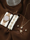 Business Style Round Dial Alloy Strap Quartz Watch For Female With Stainless Steel Clasp