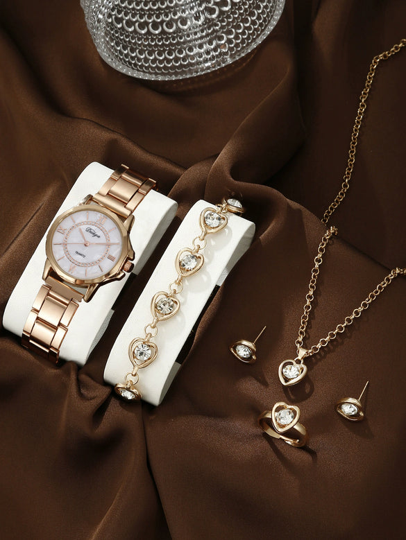Business Style Round Dial Alloy Strap Quartz Watch For Female With Stainless Steel Clasp