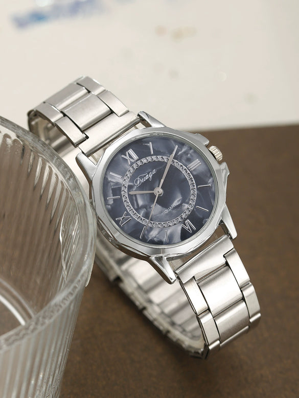 Business Style Round Dial Alloy Strap Quartz Watch For Female With Stainless Steel Clasp