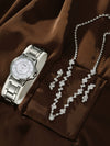 Business Style Round Dial Alloy Strap Quartz Watch For Female With Stainless Steel Clasp