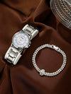 Business Style Round Dial Alloy Strap Quartz Watch For Female With Stainless Steel Clasp